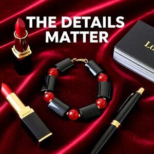 Black Red & Gold! Chunky Black Agate Bracelet 8" ~ Balance Grounding Strength